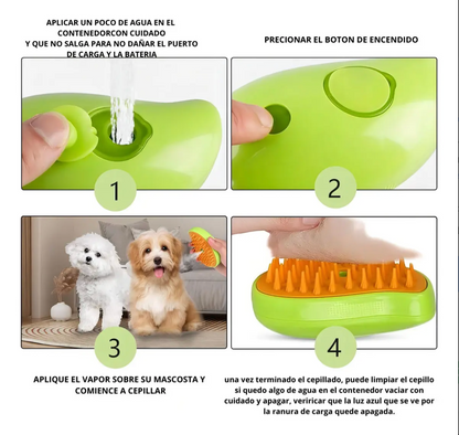 Cepillo a Vapor para Perros 3 en 1 | Recargable USB | 4Patitas